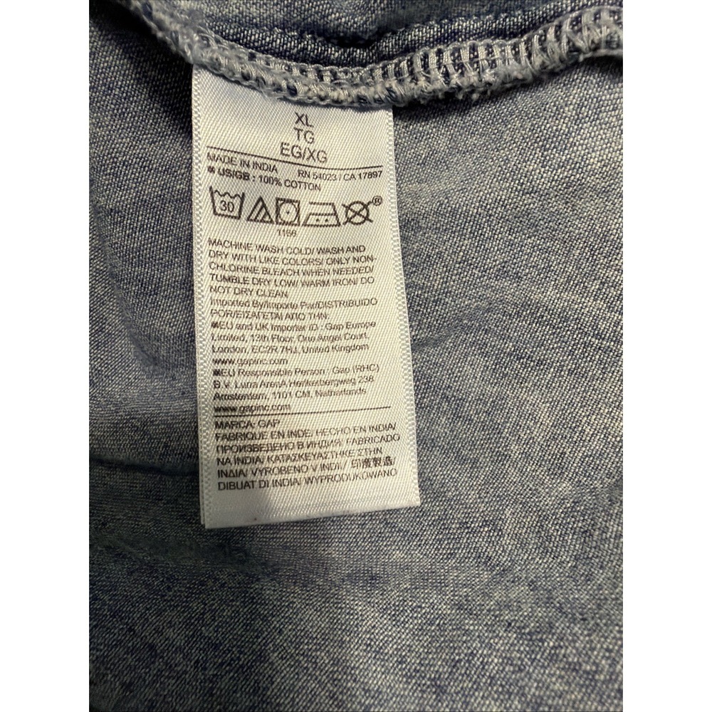 EUC  Gap Puff Sleeve Denim Shirt Ruffle Trim Sz XL Cotton FADED BLUE Button - Picture 9 of 10